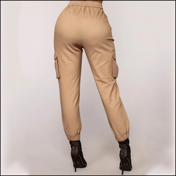 Women's Khaki High Waist Cargo Jogger Pants
