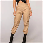 Women's High-Waisted Khaki Cargo Pants