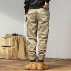 Men's Khaki Cargo Jogger Pants with Zipper Cuffs