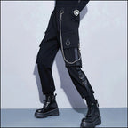Goth Utility Cargo Pants with Detachable Chain