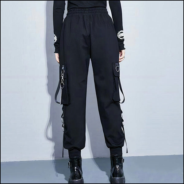 Goth Utility Cargo Pants with Detachable Chain