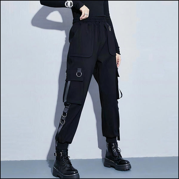 Goth Utility Cargo Pants with Detachable Chain