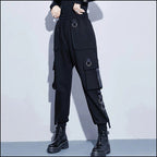 Goth Utility Cargo Pants with Detachable Chain