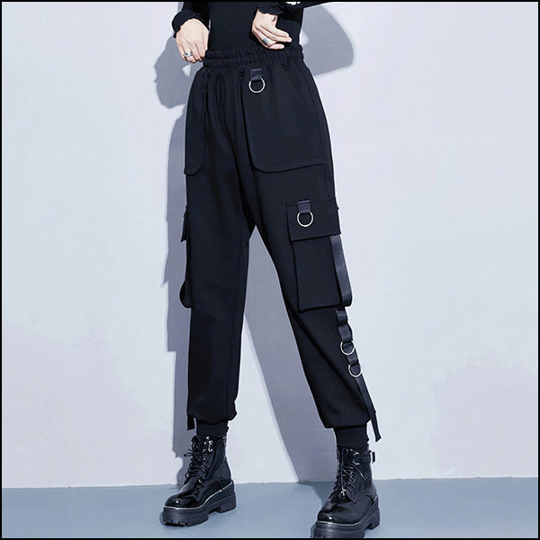Goth Utility Cargo Pants with Detachable Chain
