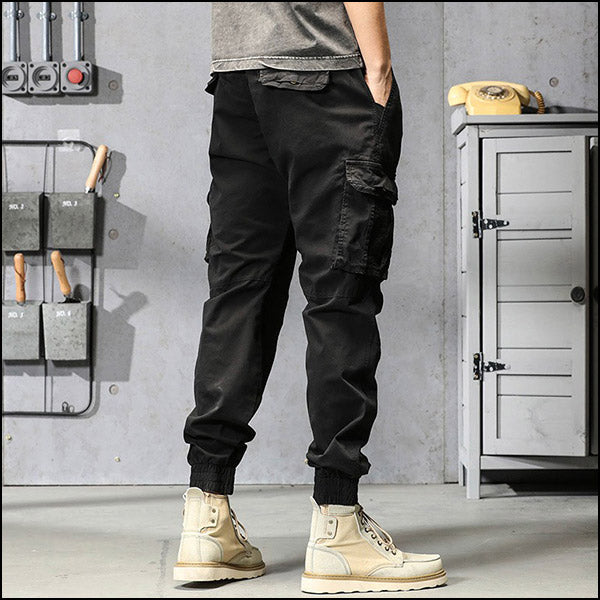 Men's Black Streetwear Cargo Joggers with Pockets