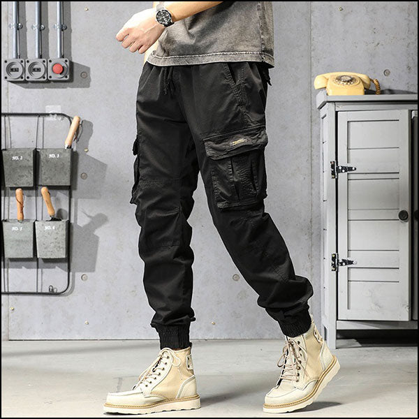Men's Black Streetwear Cargo Joggers with Pockets