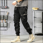 Men's Black Streetwear Cargo Joggers with Pockets
