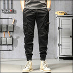 Men's Black Streetwear Cargo Joggers with Pockets