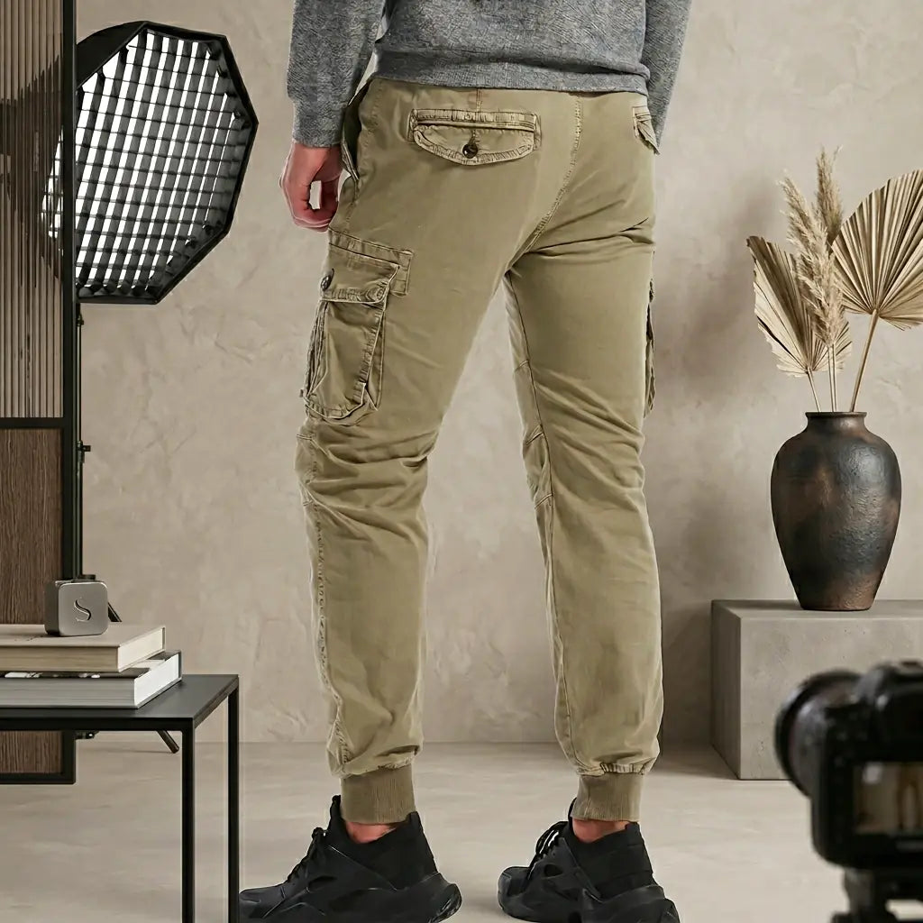 Men's Khaki Slim Fit Cargo Jogger Pants