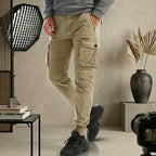 Men's Khaki Slim Fit Cargo Jogger Pants
