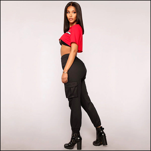 Women's Black High Waisted Cargo Joggers