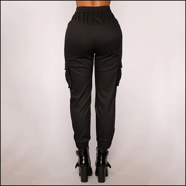 Women's Black High Waisted Cargo Joggers