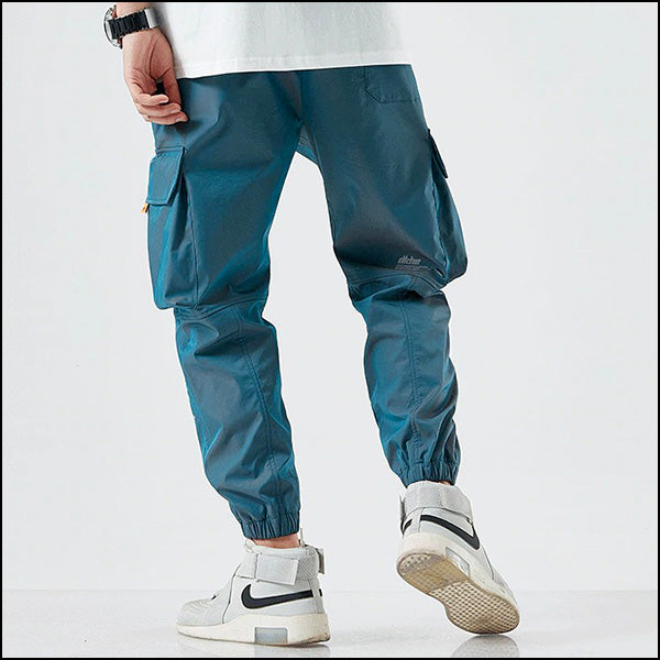 Men's Teal Blue Reflective Techwear Cargo Joggers