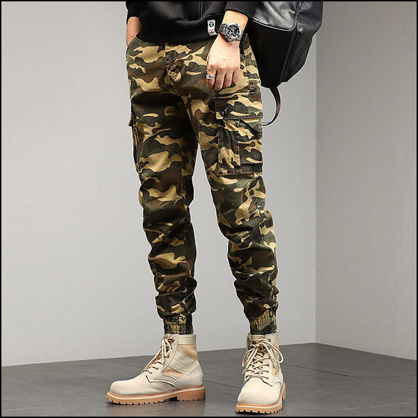 Men's Green Camo Streetwear Cargo Joggers