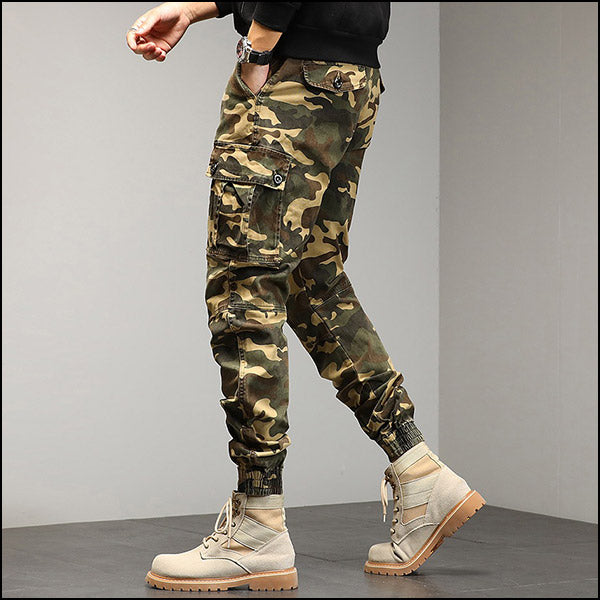 Men's Green Camo Streetwear Cargo Joggers