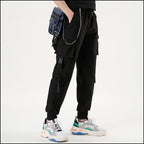 Men's Black Techwear Cargo Joggers with Straps