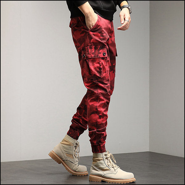 Men's Red Camouflage Cargo Jogger Pants