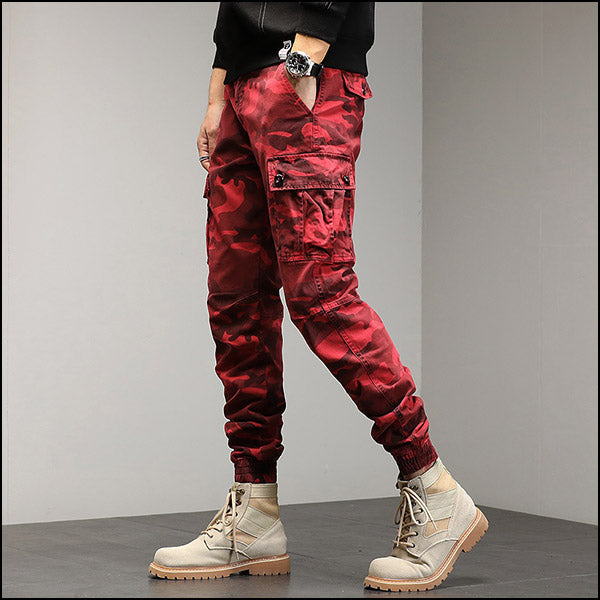 Men's Red Camouflage Cargo Jogger Pants