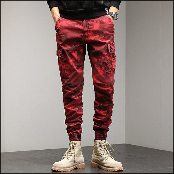 Men's Red Camouflage Cargo Jogger Pants