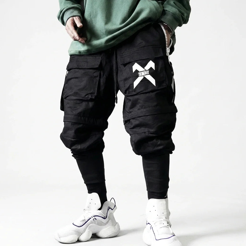 Black Cargo Jogger Pants with Oversized Zippers