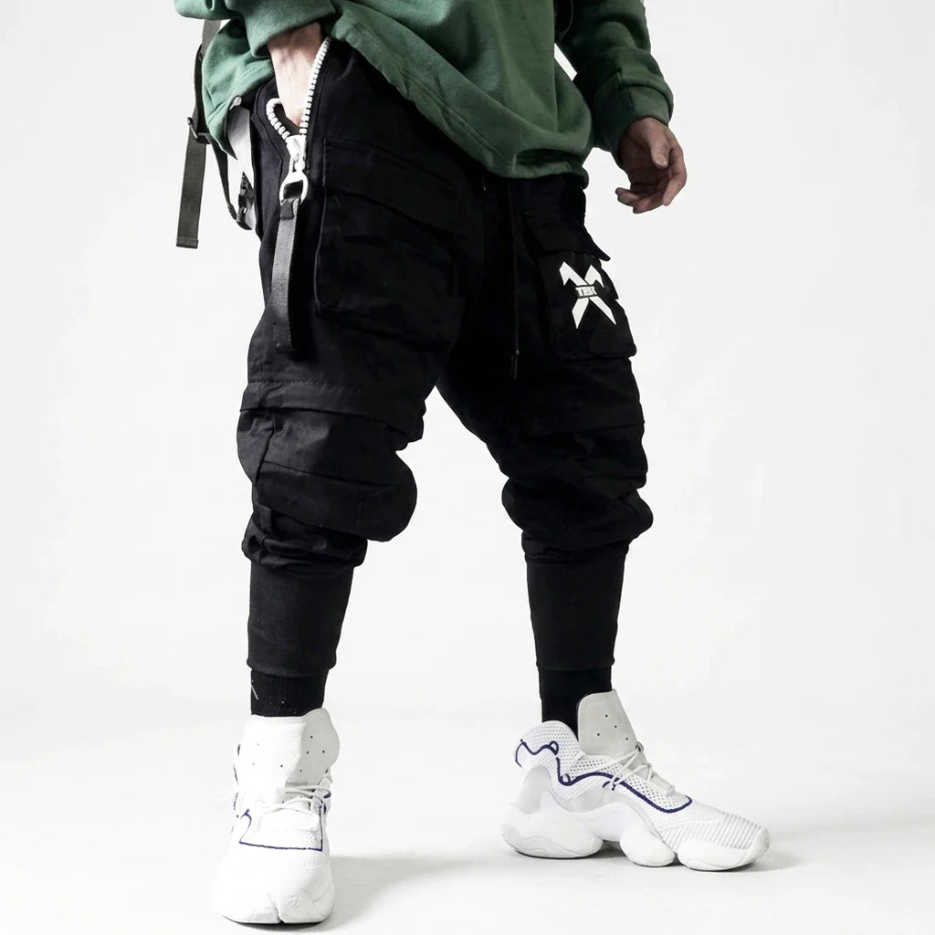 Black Cargo Jogger Pants with Oversized Zippers