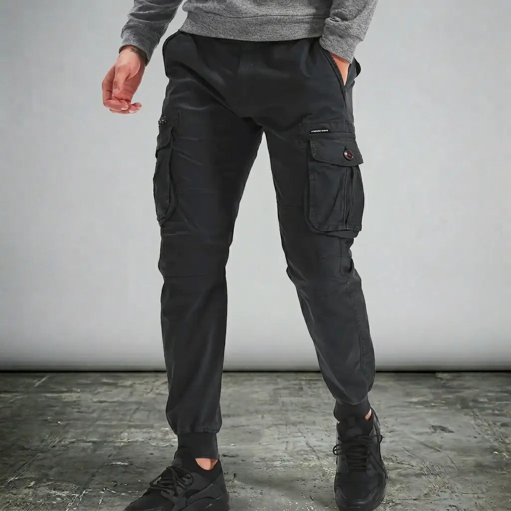 Men's Dark Grey Cargo Jogger Pants with Pockets