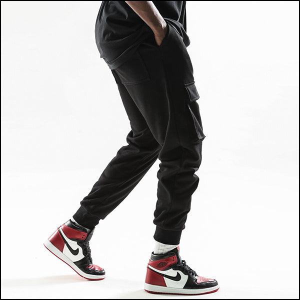 Men's Black Cargo Joggers with Zipper Pocket