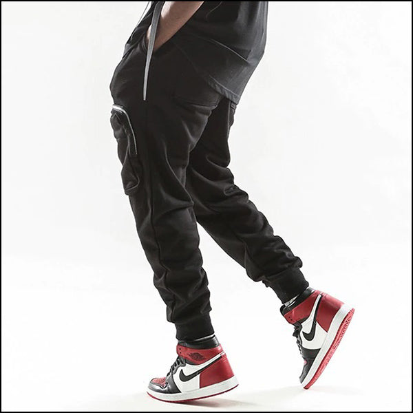 Men's Black Cargo Joggers with Zipper Pocket