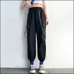 Black Utility Cargo Pants with Chain & Buckle