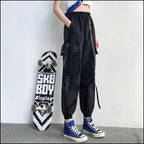 Black Utility Cargo Pants with Chain & Buckle