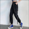 Black Cargo Pants with Chain