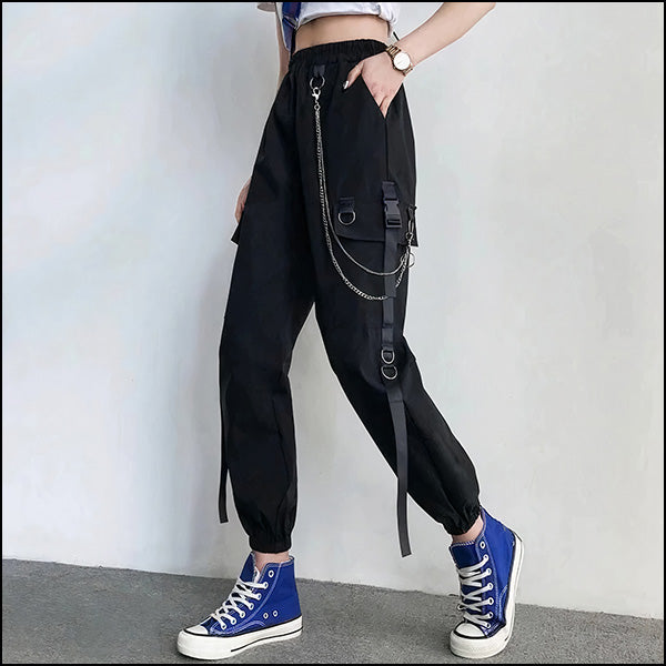 Black Cargo Pants with Chain