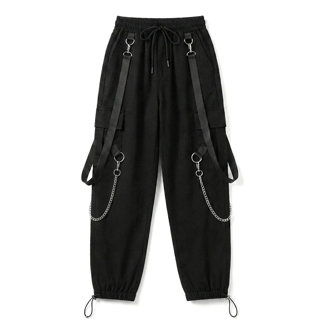 Black Cargo Pants with Chain