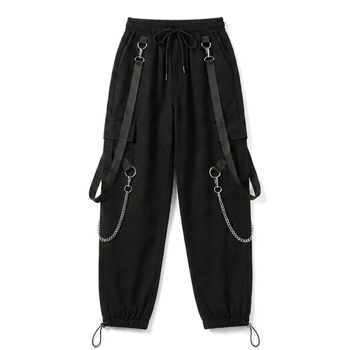 Black Cargo Pants with Chain