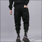 Men's Black Techwear Cargo Joggers with Zippers