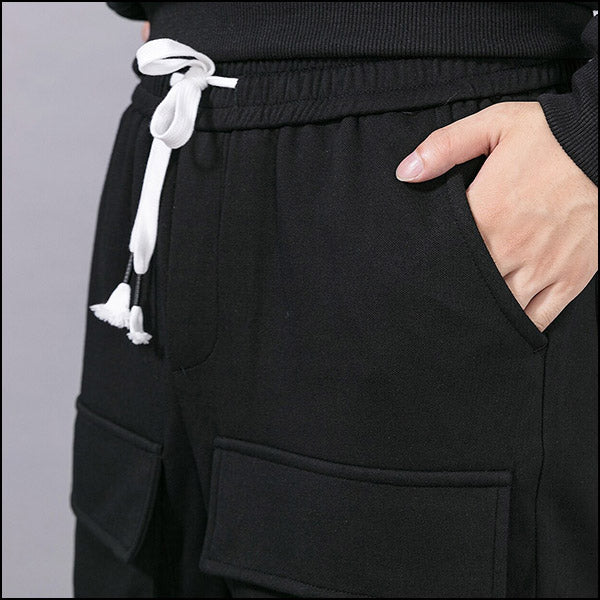 Men's Black Techwear Cargo Joggers with Zippers