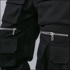 Men's Black Techwear Cargo Joggers with Zippers