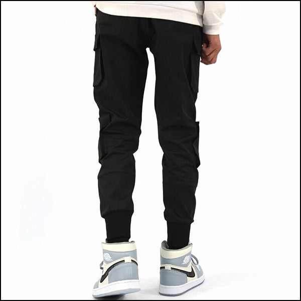Men's Black Streetwear Cargo Joggers with Pockets