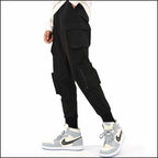 Men's Black Streetwear Cargo Joggers with Pockets