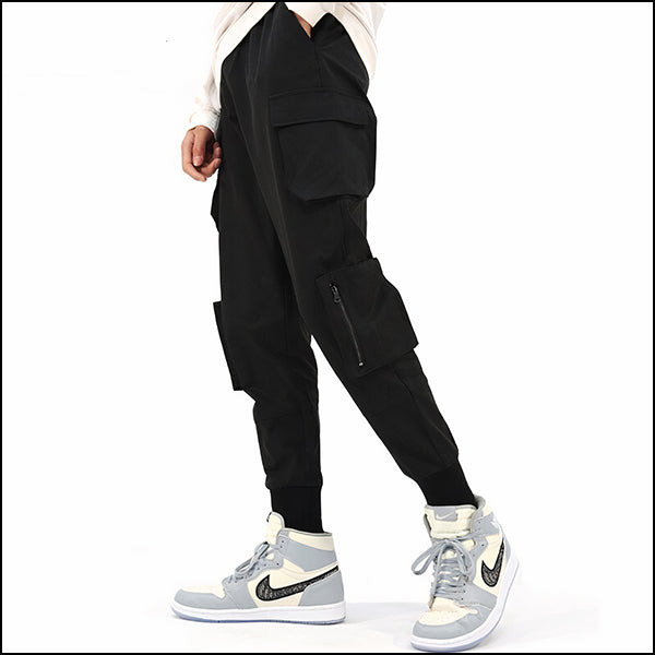 Men's Black Streetwear Cargo Joggers with Pockets