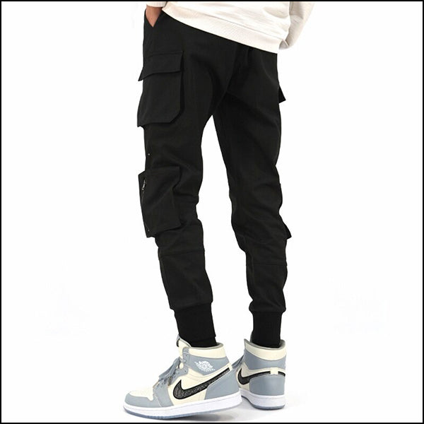 Men's Black Streetwear Cargo Joggers with Pockets
