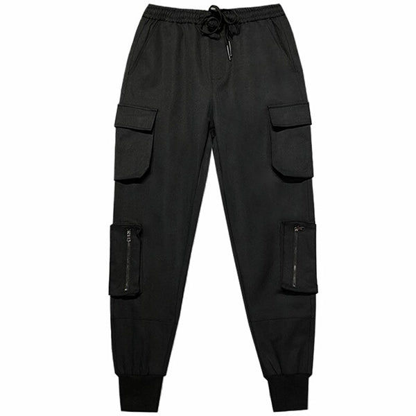Men's Black Streetwear Cargo Joggers with Pockets