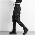Women's Black Streetwear Cargo Joggers with Straps