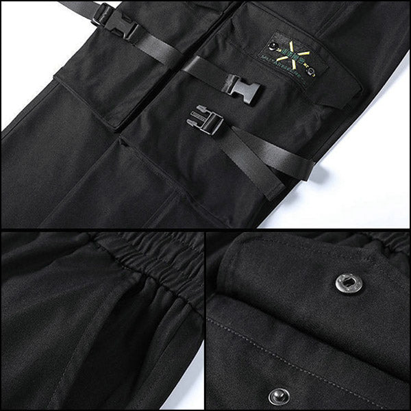 Women's Black Streetwear Cargo Joggers with Straps