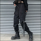 Women's Black Techwear Cargo Pants with Utility Straps