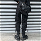 Women's Black Techwear Cargo Pants with Utility Straps