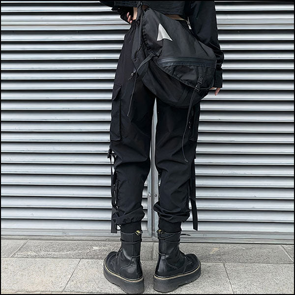 Women's Black Techwear Cargo Pants with Utility Straps