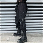 Women's Black Techwear Cargo Pants with Utility Straps