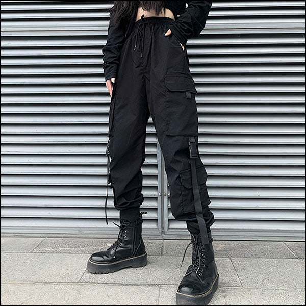 Women's High-Waisted Black Cargo Pants