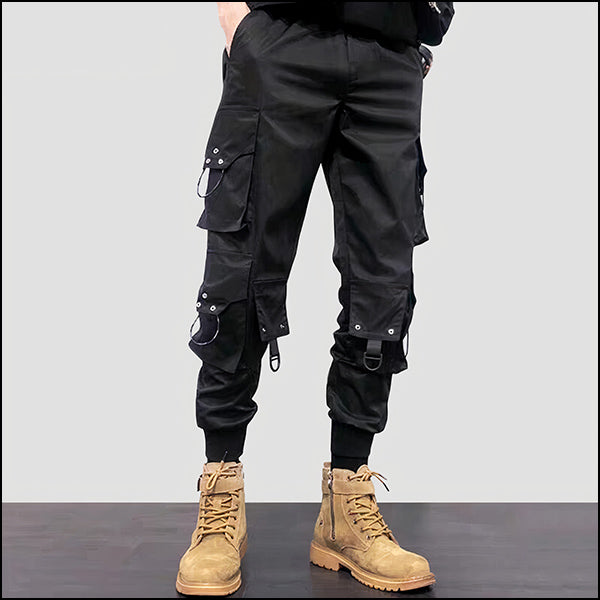 Men's Black Tactical Cargo Joggers with D-Rings